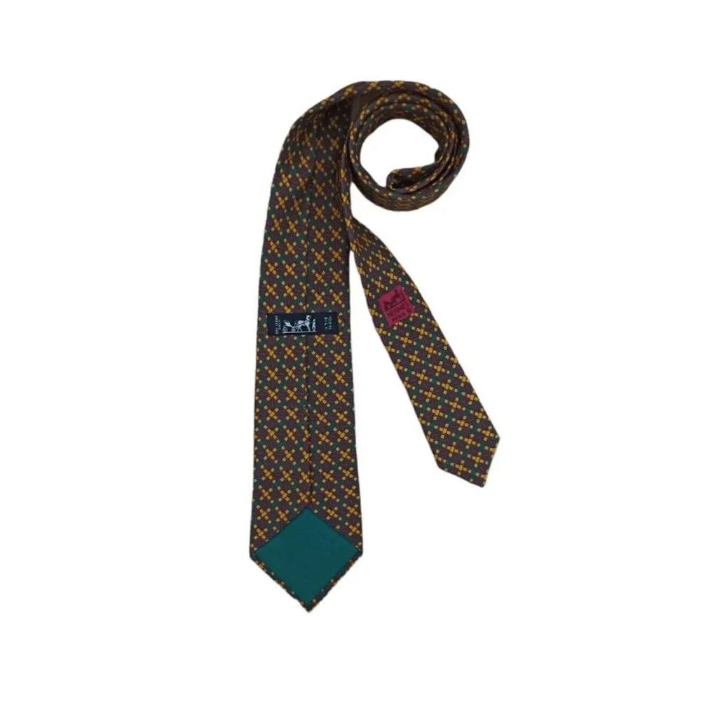 HERMÈS 7319 EA Green Geometric Silk Tie FRANCE 58”/ 3.4" EC - Picture 3 of 10